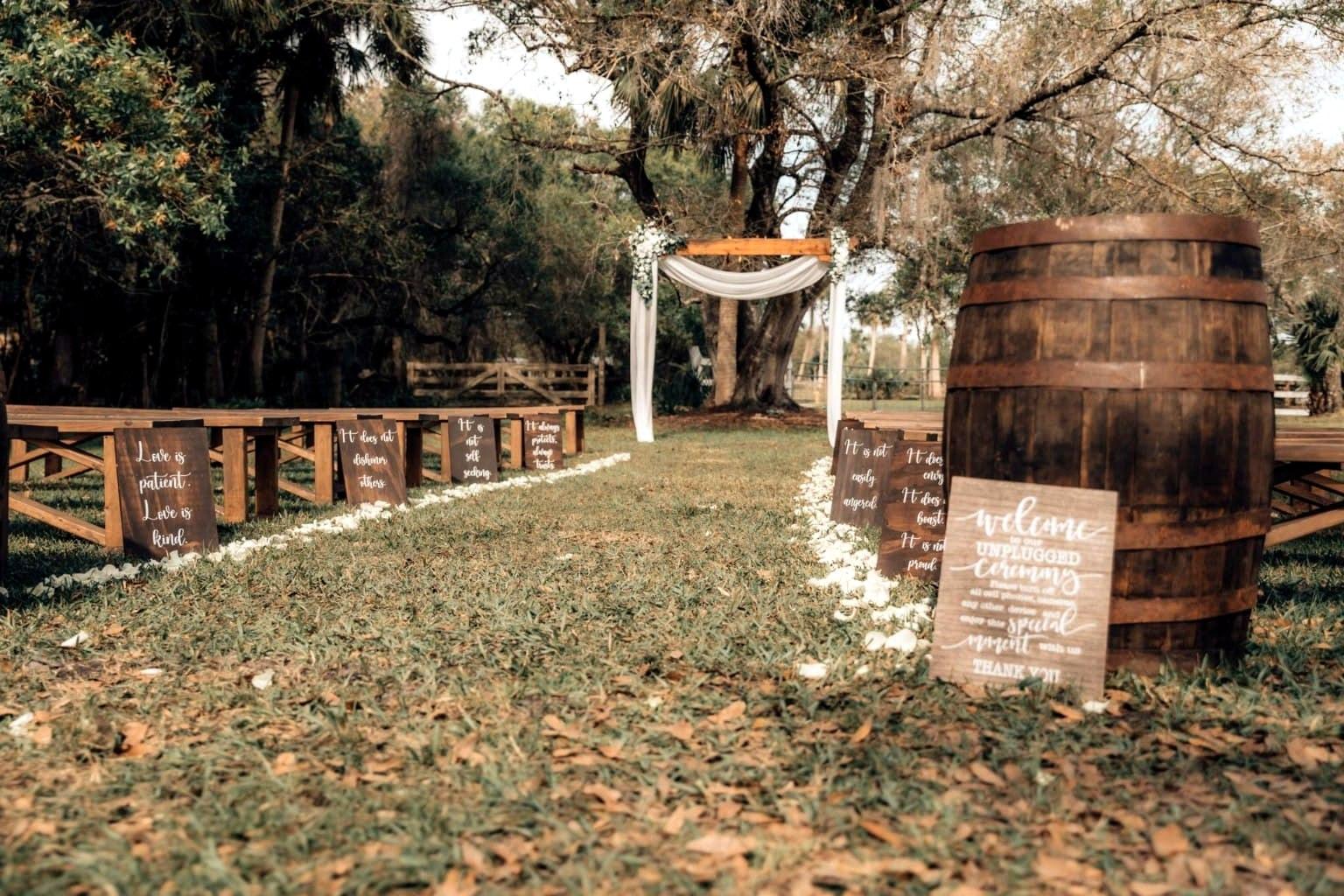 Outdoor wedding ceremony under the trees